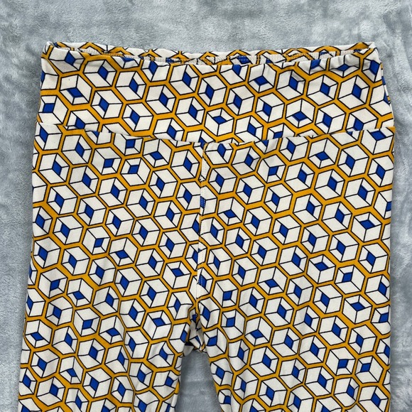 LuLaRoe Leggings Womens One Size OS Yellow Blue Geometric Cube - Picture 3 of 9